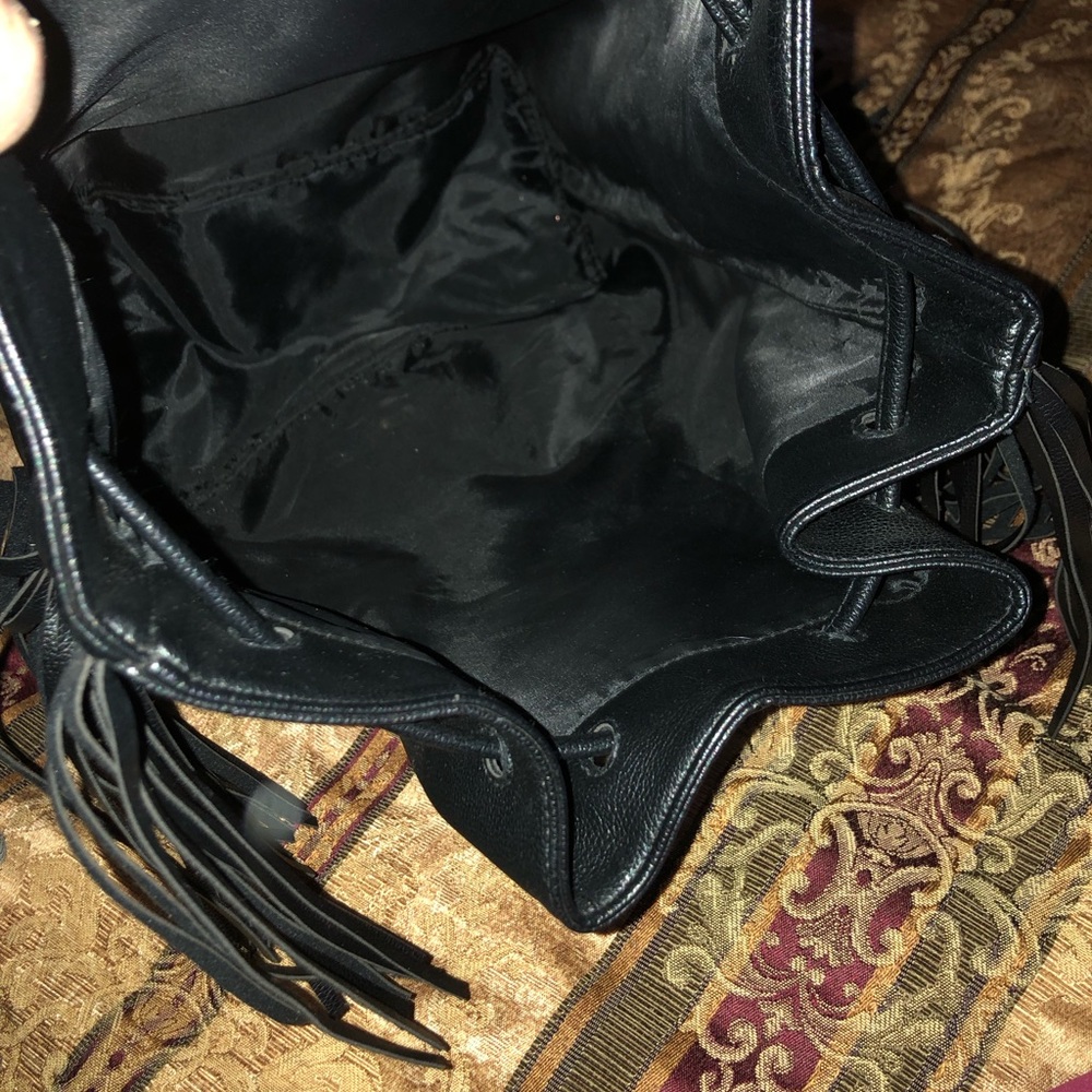 Victoria's Secret  Women’s Backpack With Fringe Pull String Faux Leather  Black - Picture 7 of 8